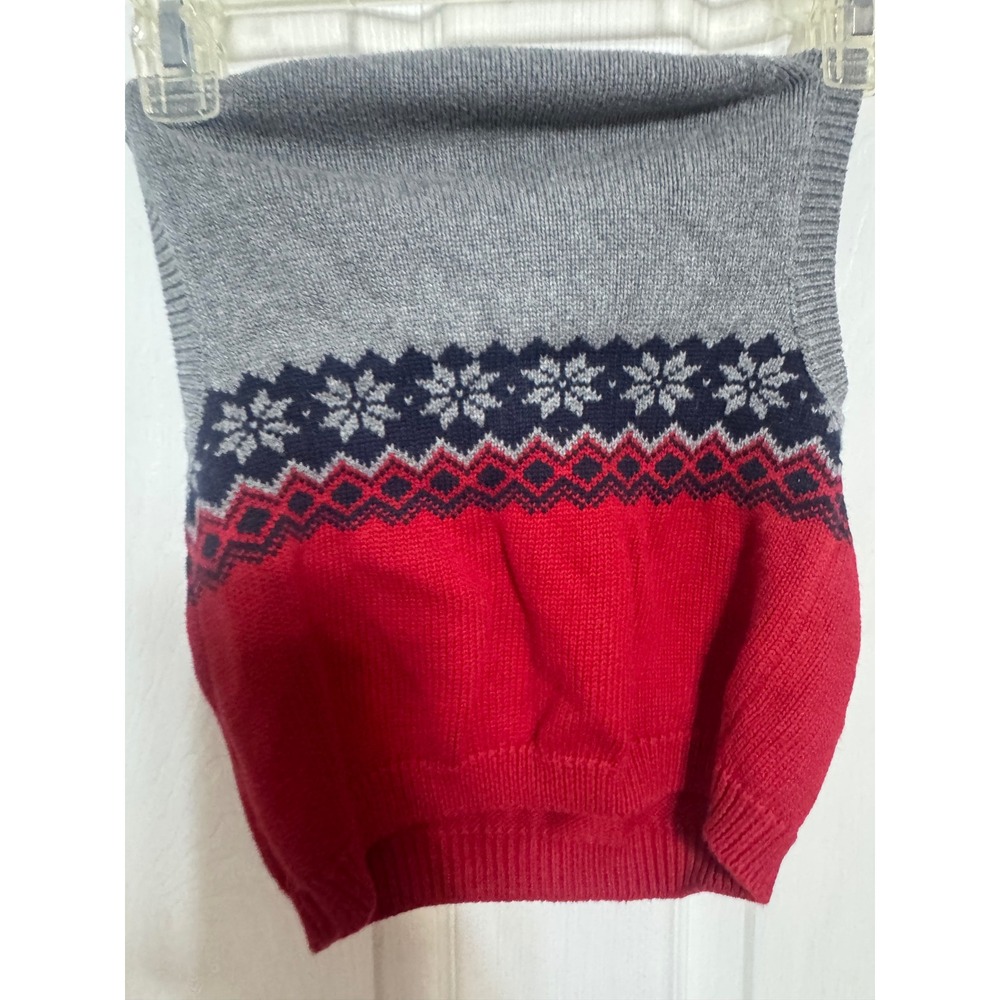Janie and Jack Boys 2T Fair Isle Sweater Vest Grey Red Snowflake Knit V-Neck